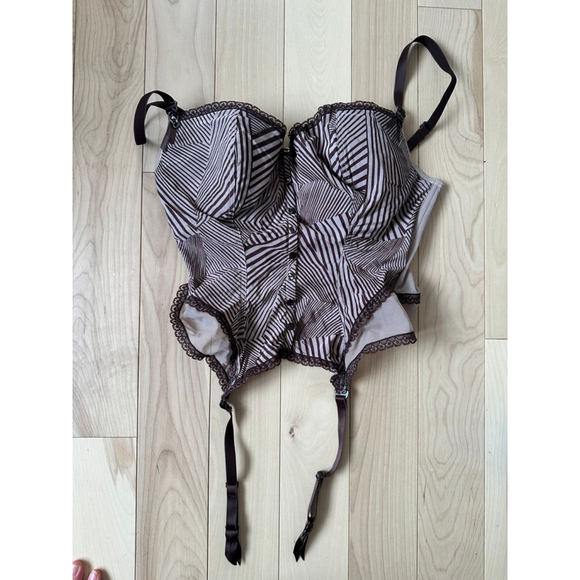 La Vie en Rose Brown Stripe Corset Bustier 38C – Garter Lingerie Top - Picture 2 of 7